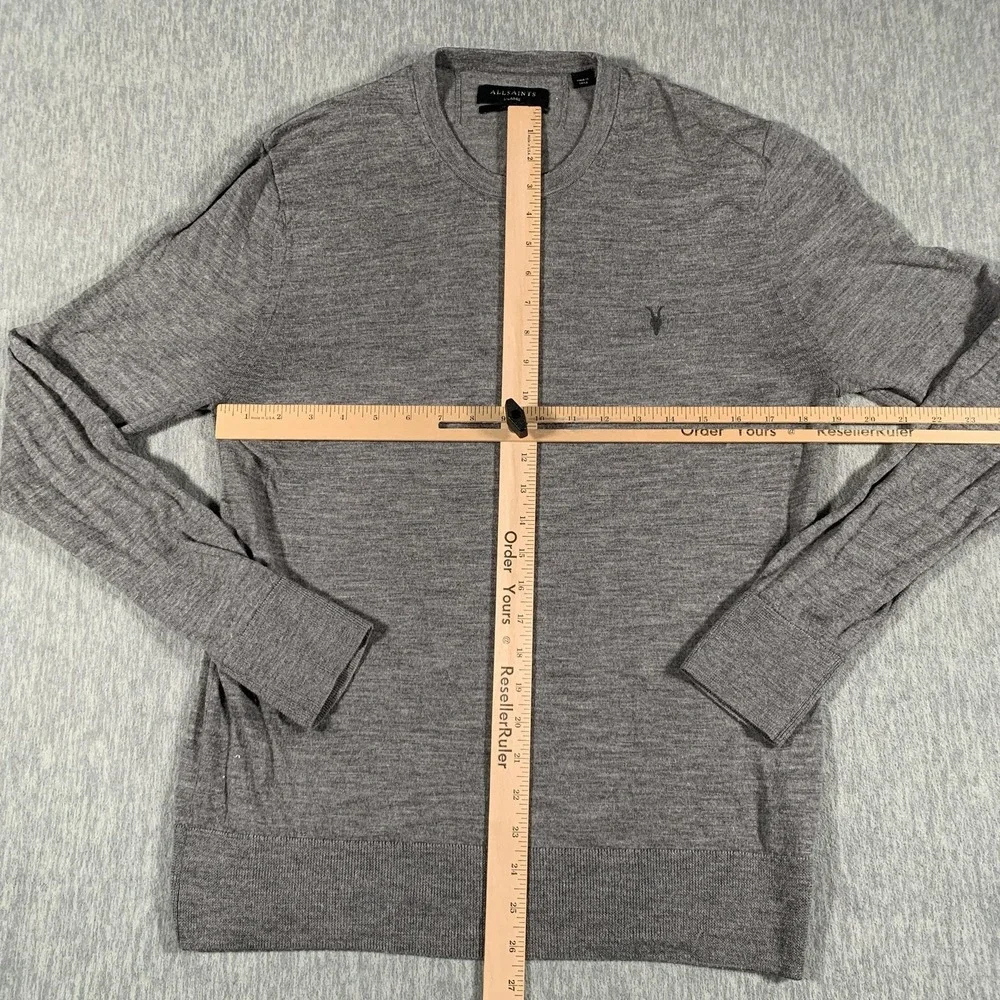 AllSaints Sweater Mens Extra‎ Large Gray 100% Merino Wool Crewneck Logo